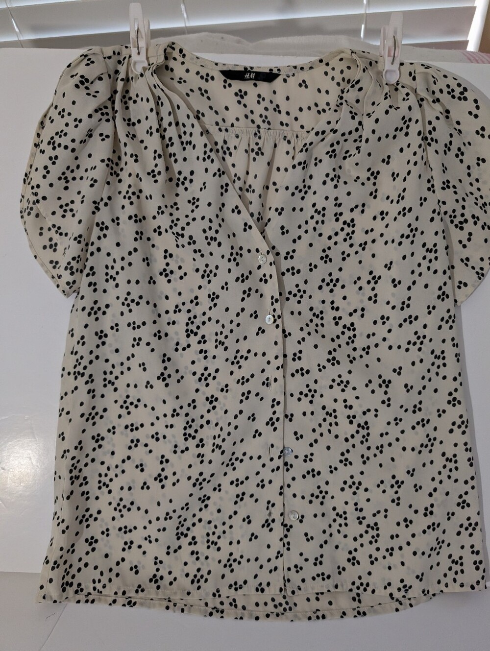 H&M Cream and Black Polka Dot Button-Down Blouse